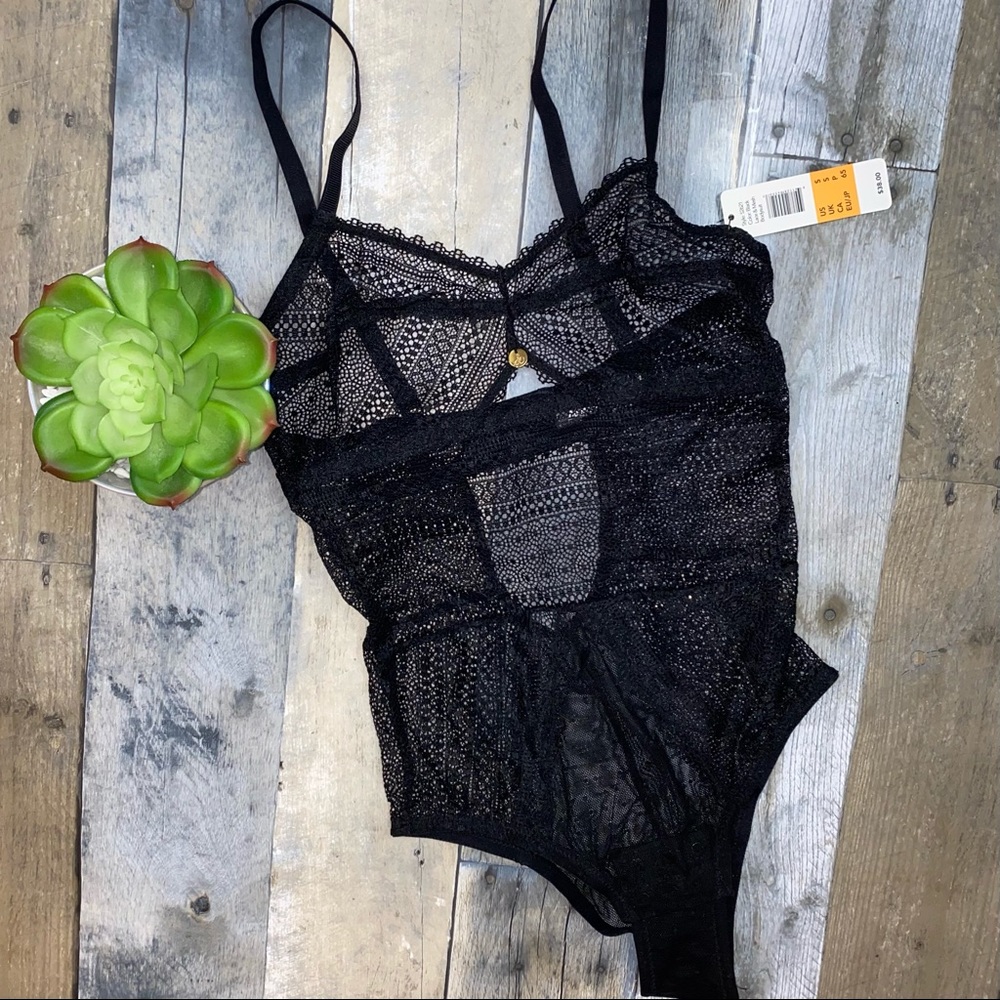 Sam Edelman Lace and Mesh Black Bodysuit
